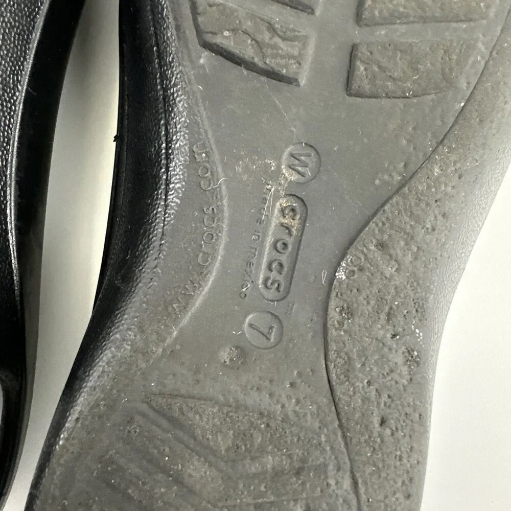 Crocs Jayna Slingback Flat Black Slip On Flower Jewel Comfort Lightweight 7